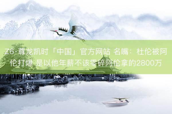 Z6·尊龙凯时「中国」官方网站 名嘴：杜伦被阿伦打爆 是以他年薪不该零碎阿伦拿的2800万